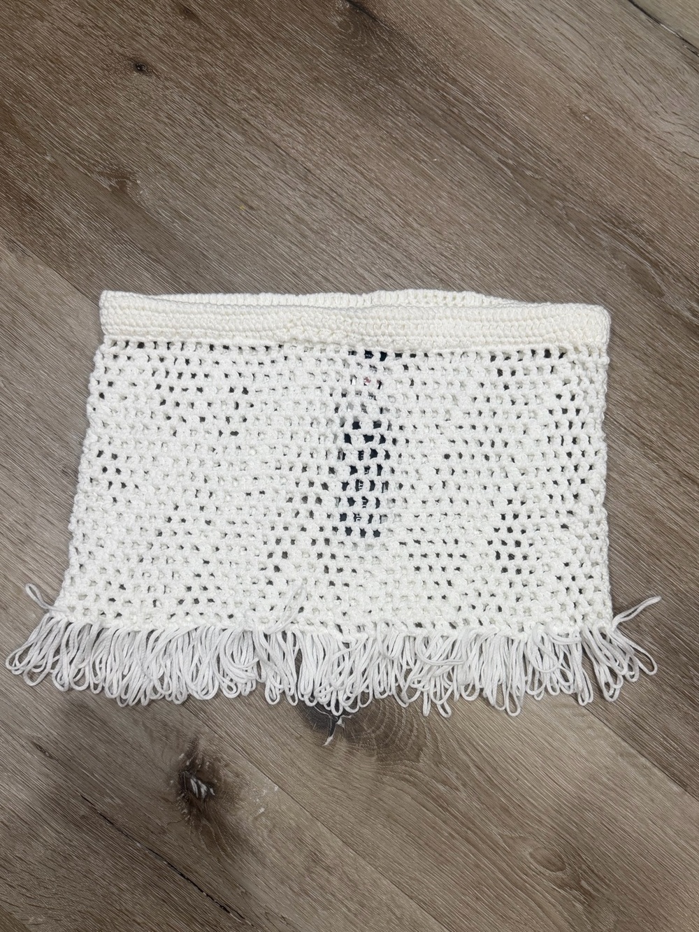 PrettyLittleThing White Crochet Fringe Mini Skirt